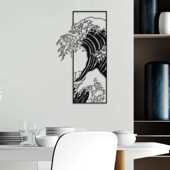 Decoratiune de perete, Waves 3, Dimensiuni: 34 x 62 cm, Negru imagine