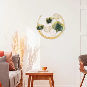 Decoratiune de perete, Weifang, Metal, Dimensiune: 70 x 70 x 7 cm, Verde / Aur imagine