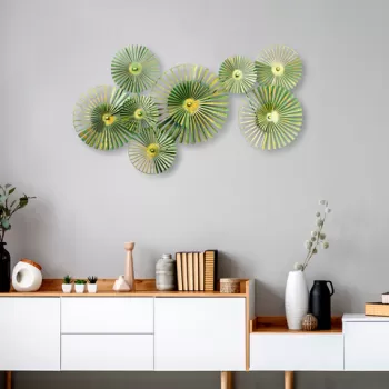 Decoratiune de perete, Weihai, Metal, Dimensiune: 150 x 82 x 14 cm, Verde / Aur imagine