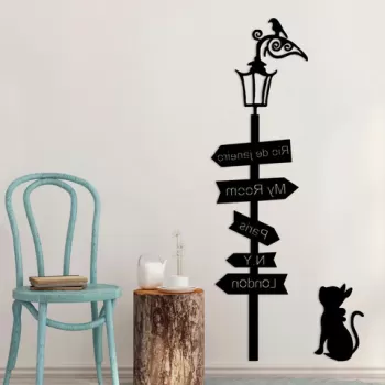 Decoratiune de perete, Where To Go ?, Metal, 25 x 1.5 x 39 cm, Negru imagine