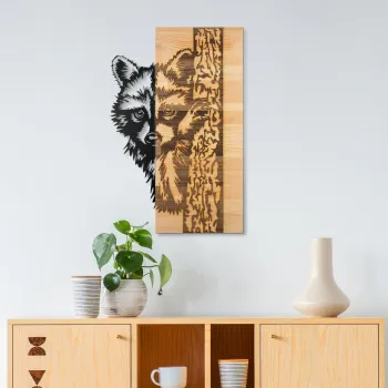 Decoratiune de perete, Whispering Timber -1, Metal, Lemn (Grosime: 3 cm, Natural/Negru imagine
