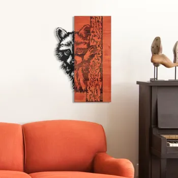 Decoratiune de perete, Whispering Timber -1, Metal, Lemn (Grosime: 3 cm, Rosu/Negru imagine