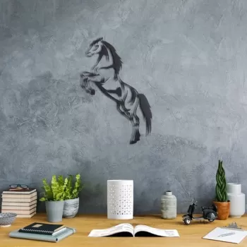Decoratiune de perete, Wild Horse, Metal, Dimensiune: 50 x 20 cm, Negru imagine