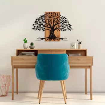 Decoratiune de perete, Willow, Lemn/metal, Dimensiune: 80 x 58 cm, Nuc / Negru imagine