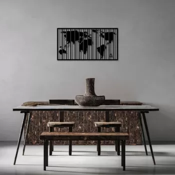 Decoratiune de perete, Wold Map, Metal, 70 x 37 cm, Negru imagine