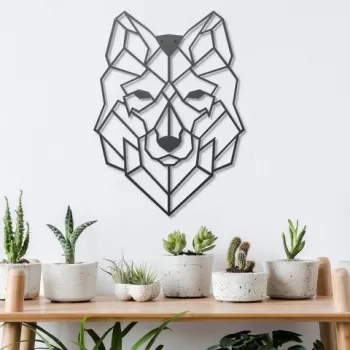 Decoratiune de perete, Wolf, Metal, Dimensiune: 45 x 65 cm, Negru imagine