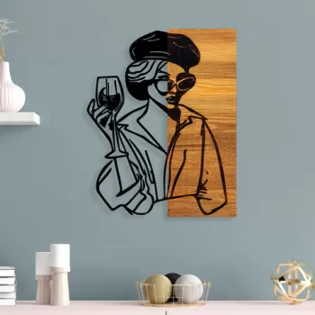 Decoratiune de perete, Woman 2, 50% lemn/50% metal, Dimensiune: 39 x 3 x 50 cm, Negru / Nuc deschis imagine