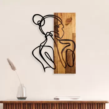 Decoratiune de perete, Woman Body, 50% lemn/50% metal, Dimensiune: 35 x 3 x 50 cm, Negru / Nuc deschis imagine