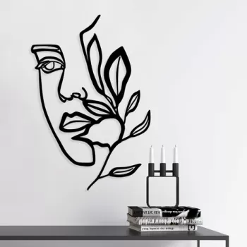 Decoratiune de perete, Woman Face Behind The Branch, Metal, Dimensiune: 46 x 56 cm, Negru imagine
