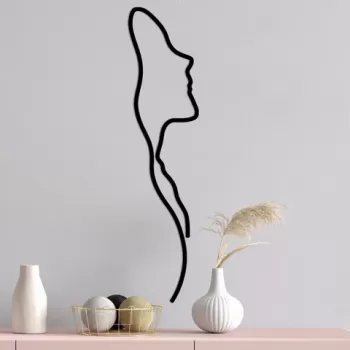 Decoratiune de perete, Woman Face Profile, Metal, Dimensiune: 18 x 0,15 x 74 cm, Negru imagine