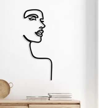 Decoratiune de perete, Woman Profile, Metal, Dimensiune: 42 x 100 cm, Negru imagine