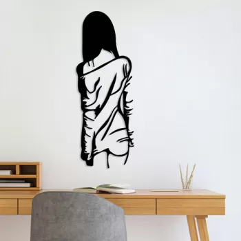 Decoratiune de perete, Woman With Loose Dress, Metal, Dimensiune: 120 x 29 cm, Negru imagine