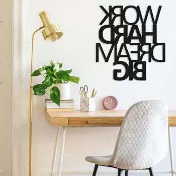 Decoratiune de perete, Work Hard Dream Big, Metal, Dimensiune: 65 x 70 cm, Negru imagine