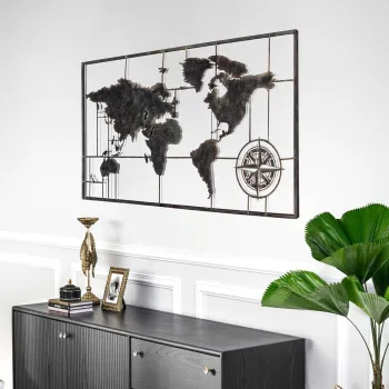 Decoratiune de perete, Worl Map, Metal, Grosime: Tabla metalica 1,2 mm, Vintage imagine
