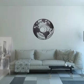 Decoratiune de perete, World 1, Metal, Dimensiune: 70 x 70 cm, Negru imagine