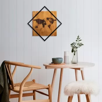 Decoratiune de perete, World 2, 50% lemn/50% metal, Dimensiune: 54 x 54 cm, Nuc / Negru imagine