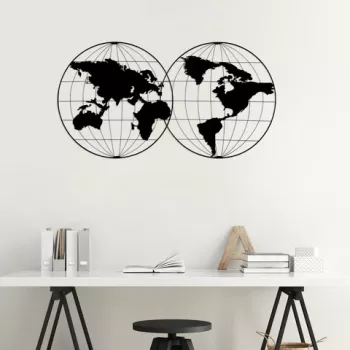 Decoratiune de perete, World Map 18, Metal, Dimensiune: 113 x 60 cm, Negru imagine