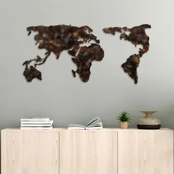 Decoratiune de perete, World Map 25, Latime: 127 cm Inaltime: 60 cm Adancime: 1,5 cm, Multicolor imagine