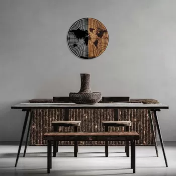 Decoratiune de perete, World Map, 50% lemn/50% metal, o56 cm, Nuc negru imagine