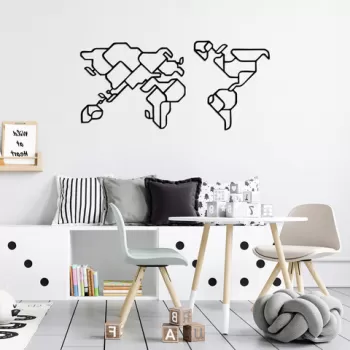 Decoratiune de perete, World Map 6, Metal, Dimensiune: 120 x 56 cm, Negru imagine