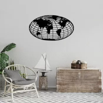 Decoratiune de perete, World Map 6, Metal, Dimensiune: 84 x 47 cm, Negru imagine