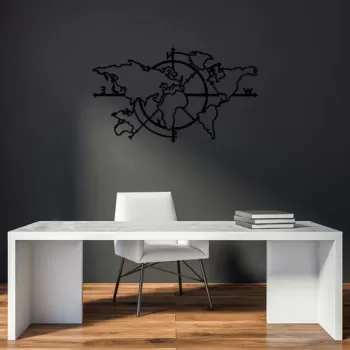 Decoratiune de perete, World Map 8, Metal, Dimensiune: 118 x 68 cm, Negru imagine