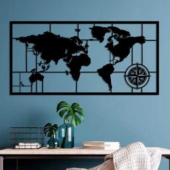 Decoratiune de perete, World Map 9-L, Dimensiune: 50 x 101 cm, Negru imagine