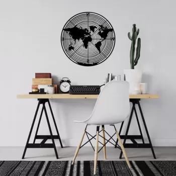 Decoratiune de perete, World Map 9, Metal, Dimensiune: 68 x 68 cm, Negru imagine