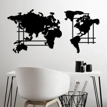 Decoratiune de perete, World Map, Dimensiune: 120 x 56 cm, Negru imagine