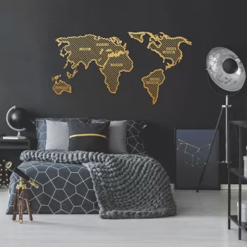 Decoratiune de perete, World Map In The Stripes, Metal, Dimensiune: 120 x 65 cm, Auriu imagine