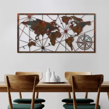 Decoratiune de perete, World Map Large, Metal, Latime: 120 cm / Inaltime: 60 cm, Multicolor imagine