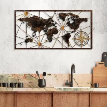 Decoratiune de perete, World Map Large, Metal, Latime: 120 cm / Inaltime: 60 cm, Multicolor imagine