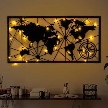 Decoratiune de perete, World Map Led 452, Dimensiune: 60 x 120 cm, Negru imagine