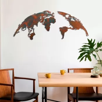 Decoratiune de perete, World Map Medium, Metal, 150 x 59 cm, Multicolor imagine