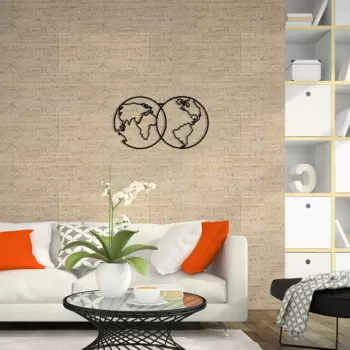 Decoratiune de perete, World Map Metal Decor 10, Metal, Dimensiune: 60 x 34 cm, Negru imagine