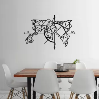 Decoratiune de perete, World Map Metal Decor 2, Metal, Dimensiune: 111 x 74 cm, Negru imagine