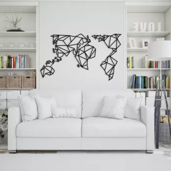 Decoratiune de perete, World Map Metal Decor 4, Metal, Dimensiune: 140 x 80 cm, Negru imagine