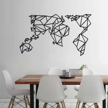 Decoratiune de perete, World Map Metal Decor 4, Metal, Dimensiune: 140 x 80 cm, Negru imagine