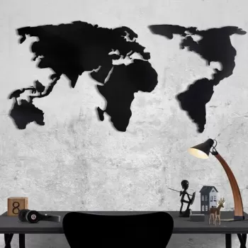 Decoratiune de perete, World Map Silhouette XL, Metal, Dimensiune: 85 x 170 cm, Negru imagine