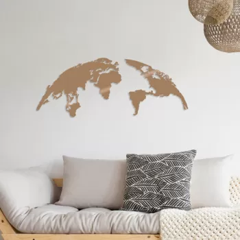 Decoratiune de perete, World Map Small, Metal, 100 x 39 cm, Cupru imagine