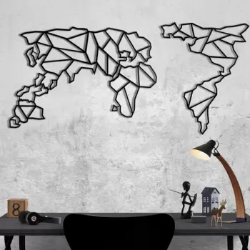 Decoratiune de perete, World Map XL, Metal, Dimensiune: 85 x 170 cm, Negru imagine