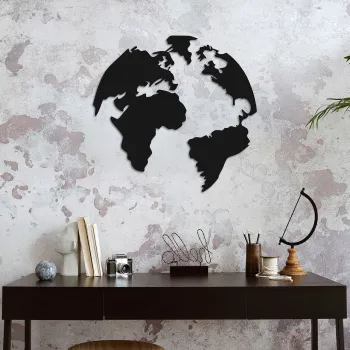 Decoratiune de perete, World, Metal, Grosime: 1,2 mm, Negru imagine