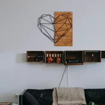 Decoratiune de perete, Yapraklar, Metal, Cadru: 100% LEMN (grosime: 3 cm), Nuc negru imagine