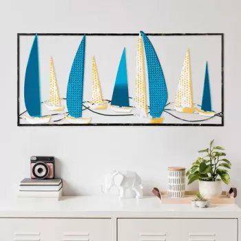 Decoratiune de perete, Yelkenli 2, Metal, 90 x 40 cm, Multicolor imagine