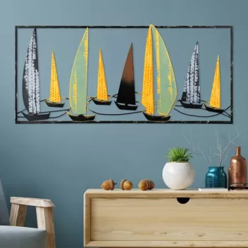 Decoratiune de perete, Yelkenli 3, Metal, 90 x 40 cm, Multicolor imagine