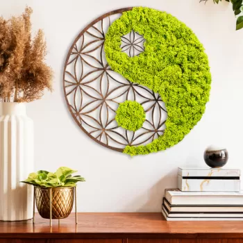 Decoratiune de perete, Yin Yang, 100% MDF/MOSS (grosime: 9 mm), Dimensiune: 44 x 1 x 44 cm, Verde/Maro imagine