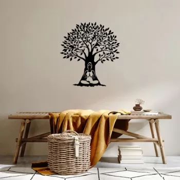 Decoratiune de perete, Yoga 4, Metal, Dimensiune: 64 x 70 cm, Negru imagine