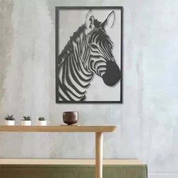 Decoratiune de perete, Zebra, Metal, 50 x 70 cm, Negru imagine