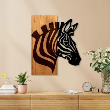 Decoratiune de perete, Zebra v2, Latime: 48 cm, Nuc / Negru imagine