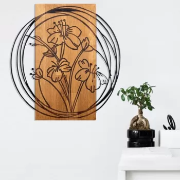 Decoratiune de perete, Zehre, Metal, Cadru: 100% LEMN (grosime: 3 cm), Nuc negru imagine